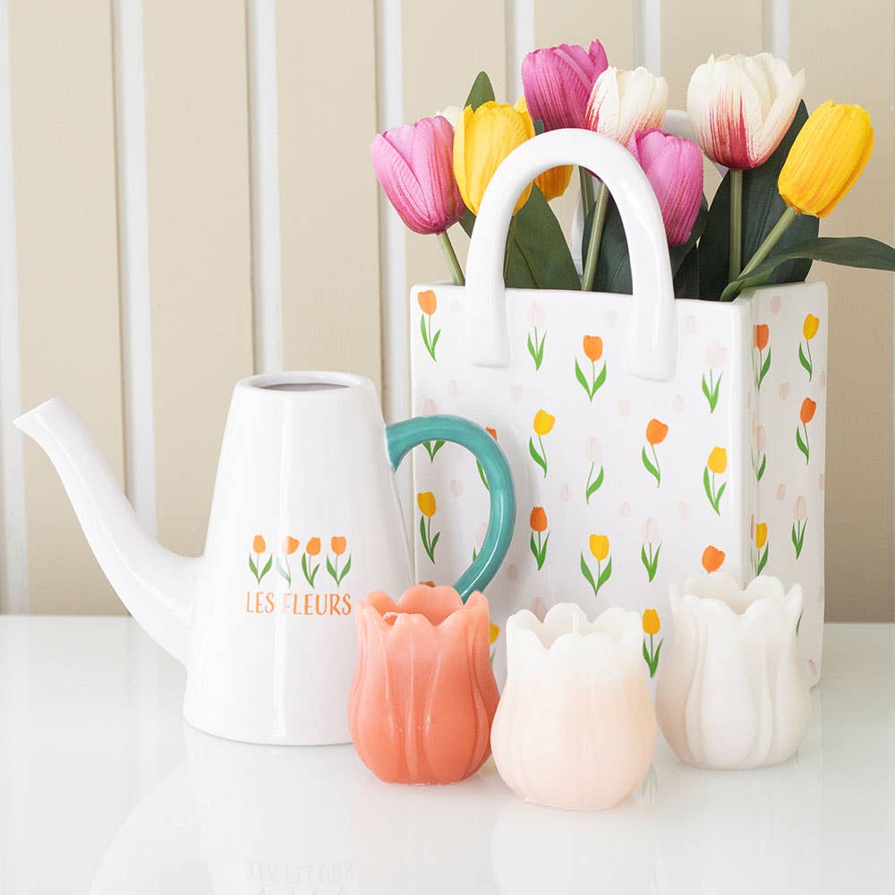 Tulip Print Ceramic Bag-Shaped Spring Flower Vase