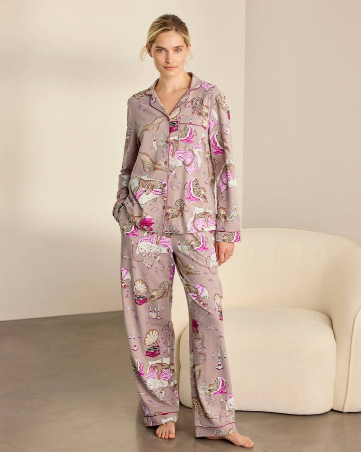 Chelsea Peers Organic Cotton Leopard After Party Print Long Pyjama Set