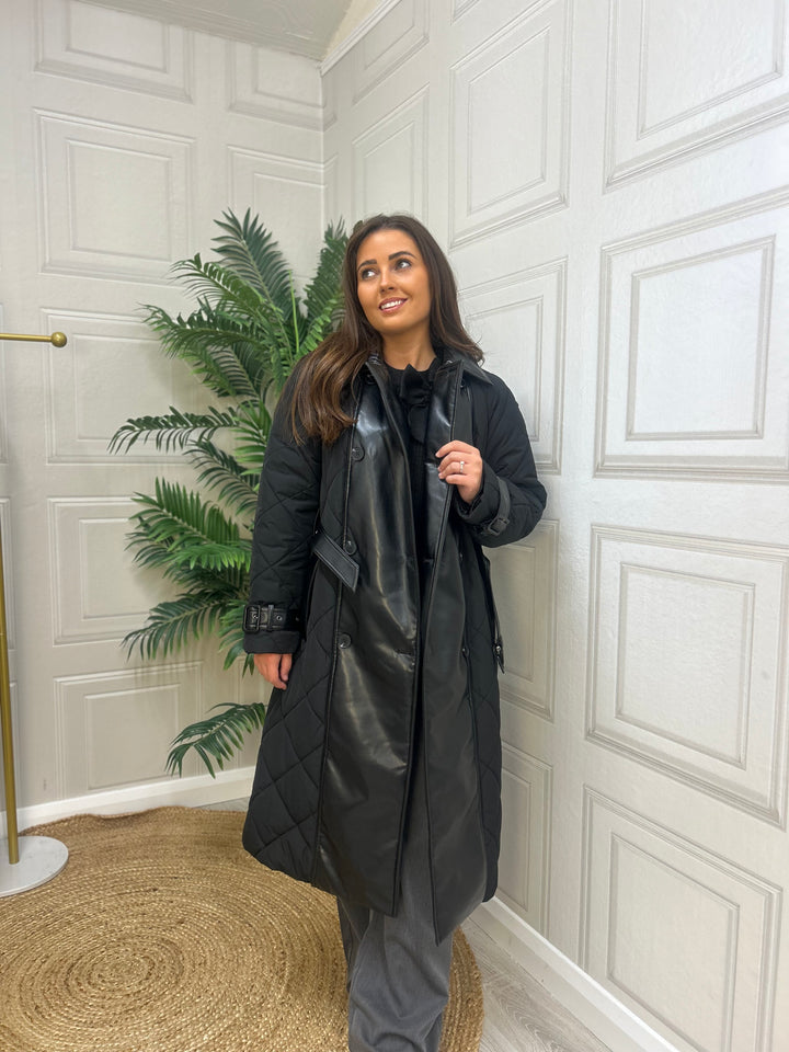 Guess Jet Black Long Black Coat