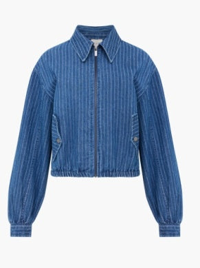 French Connection Cherrie Pinstripe Denim Bomber Jacket