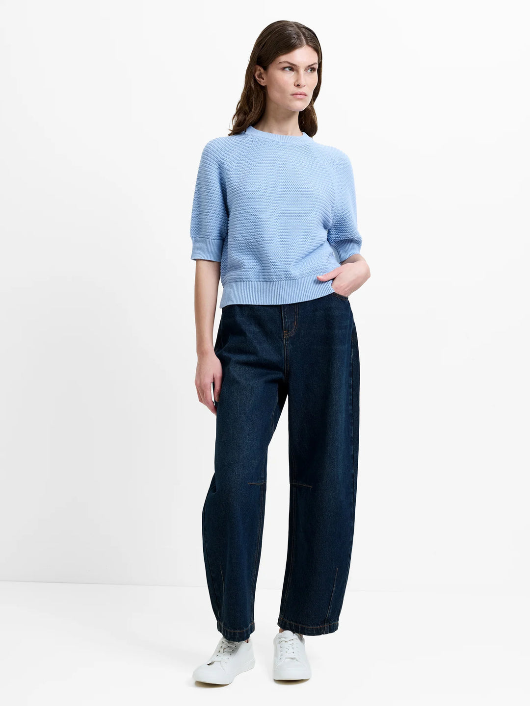 French Connection Lily Mozart Short Sleeve Purl Knit Jumper | Pretty Blue
