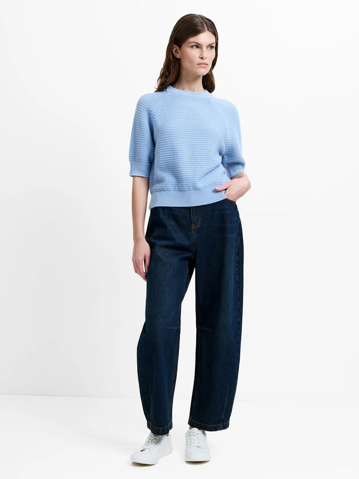 French Connection Lily Mozart Short Sleeve Purl Knit Jumper | Pretty Blue