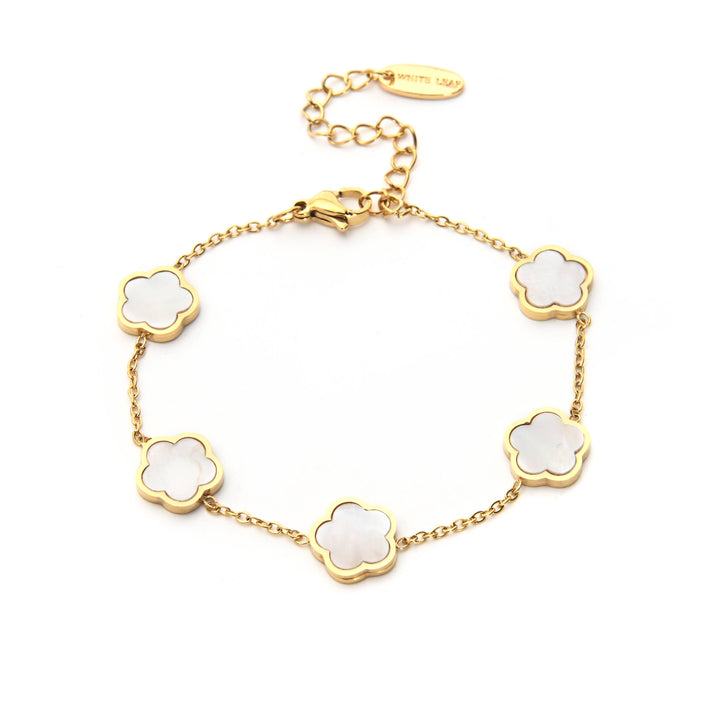 Flower Chain Bracelet in Gold &amp; Mother of Pearl