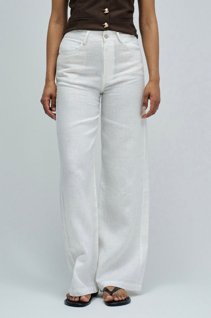 Salsa White Wide Leg Linen Trouser