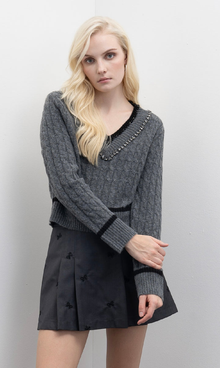 Goa Goa Juliard Charcoal Knit V Neck Sweater
