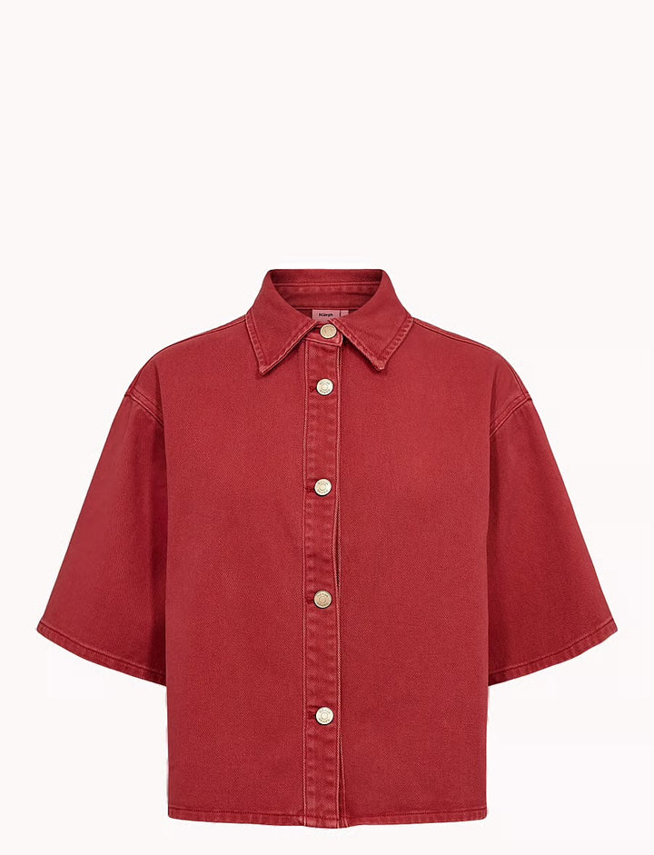 Numph Nuhamilton Shirt | Washed Mulberry Red Denim
