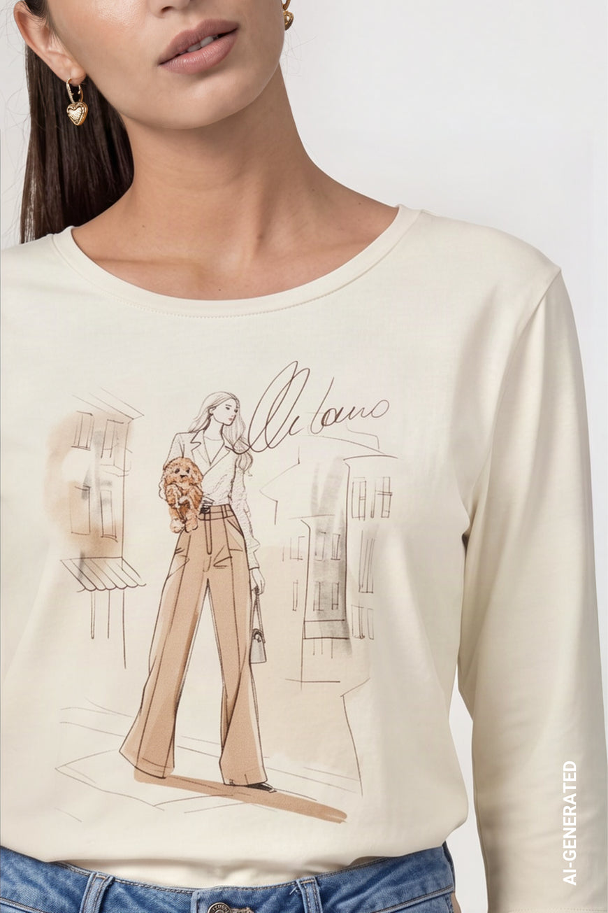 Monari Antique White Print Top