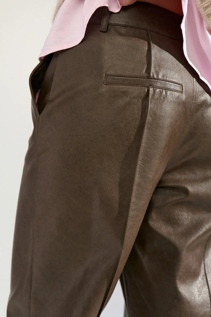 Numph Nudorith Straight PU Pants | Black Coffee