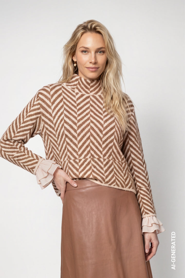 Monari Knitted Herringbone Tiramisu Jumper