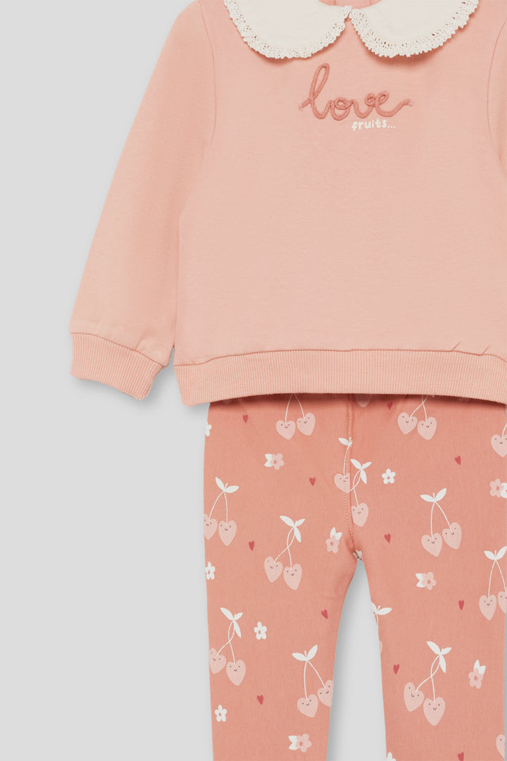 Street Monkey Girls Peach Collar Sweatshirt &amp; Print Legging Set