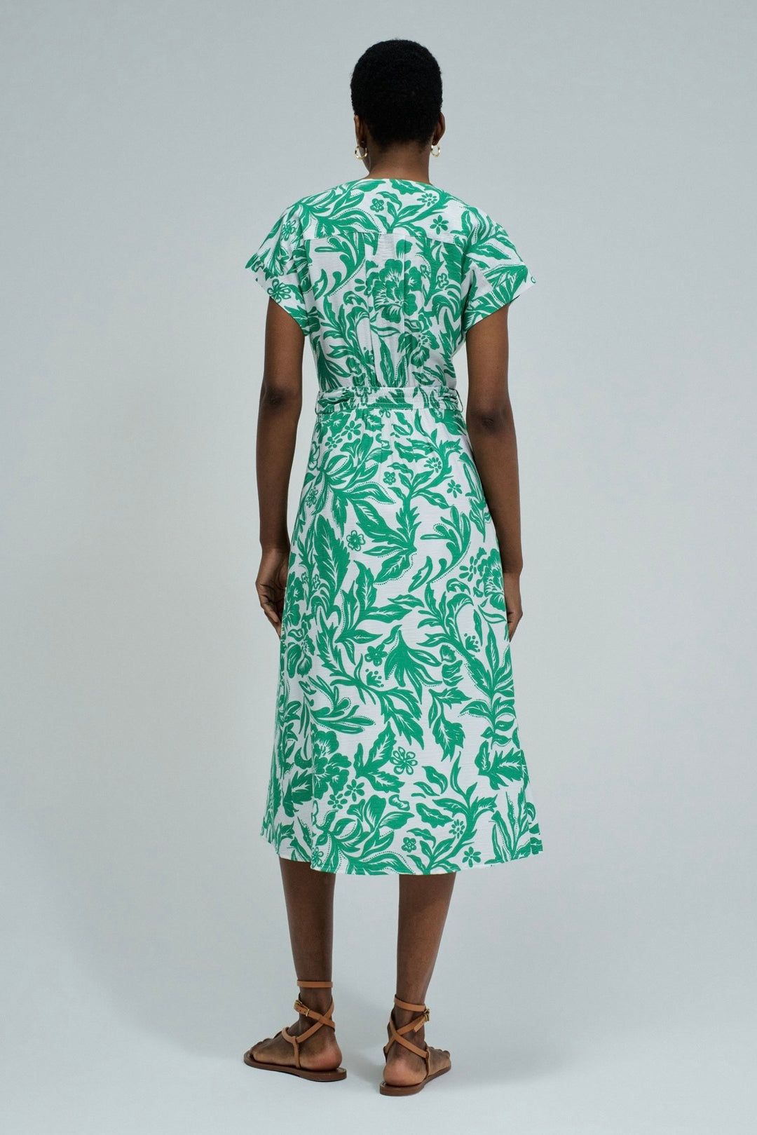Salsa Green/White Botanical Print Shirt Dress