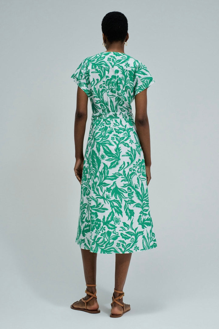 Salsa Green/White Botanical Print Shirt Dress