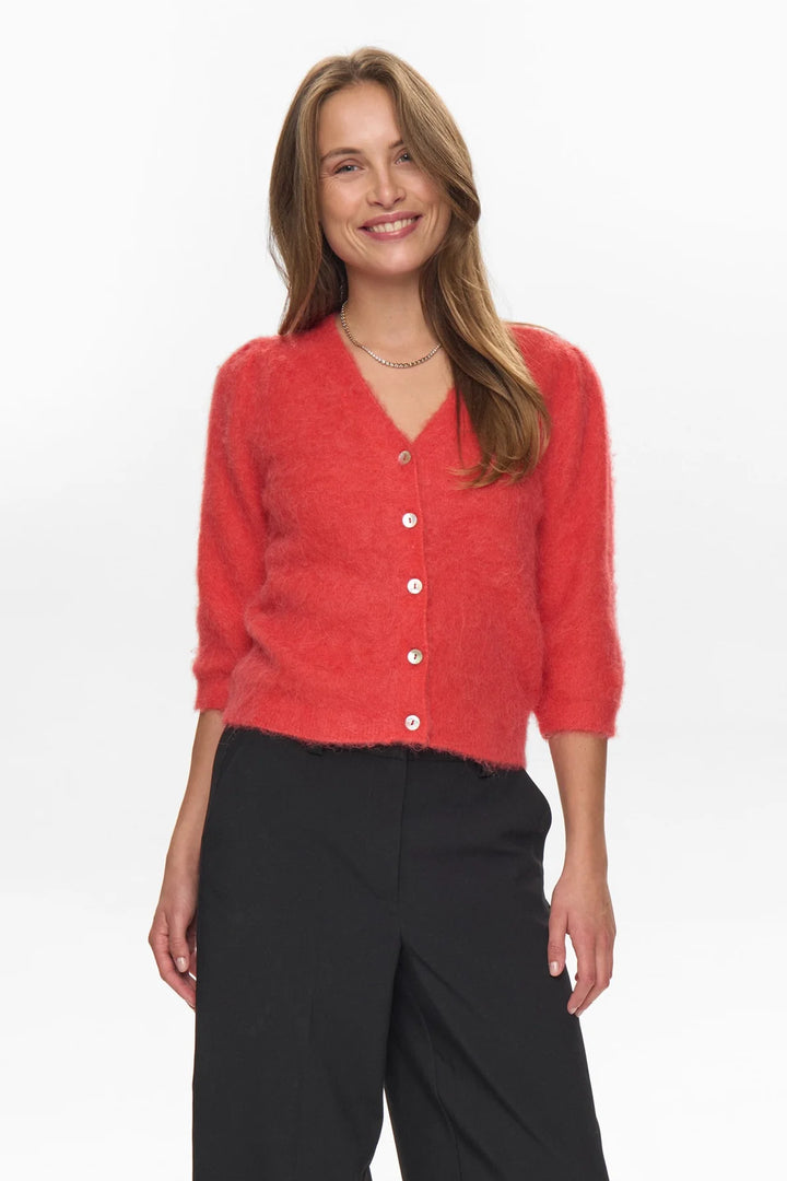 Numph Nusuri Brushed SS Cardigan | Fiery Red