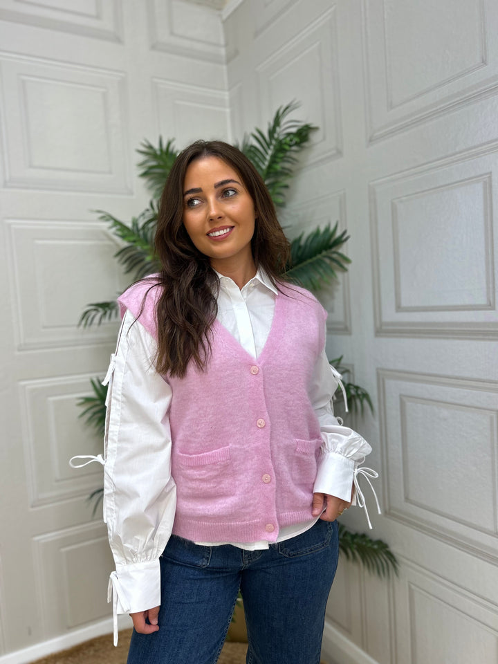 Twins Castlerock Pink Bubblegum Sleeveless Buttoned Cardigan