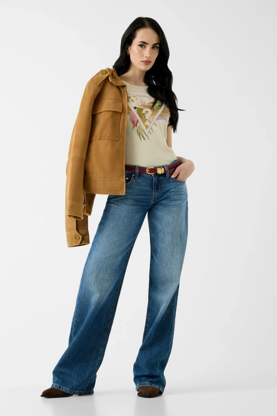 Guess Palm Tree Triangle Cream Tee