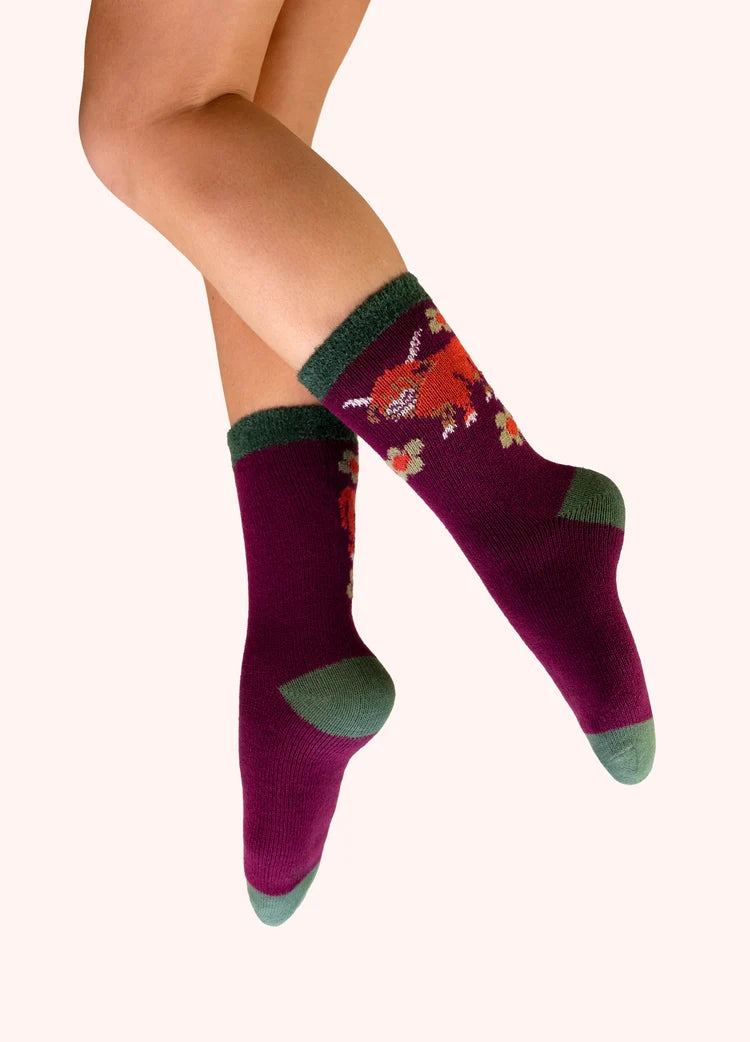 Powder Highland Cow Cosy Socks