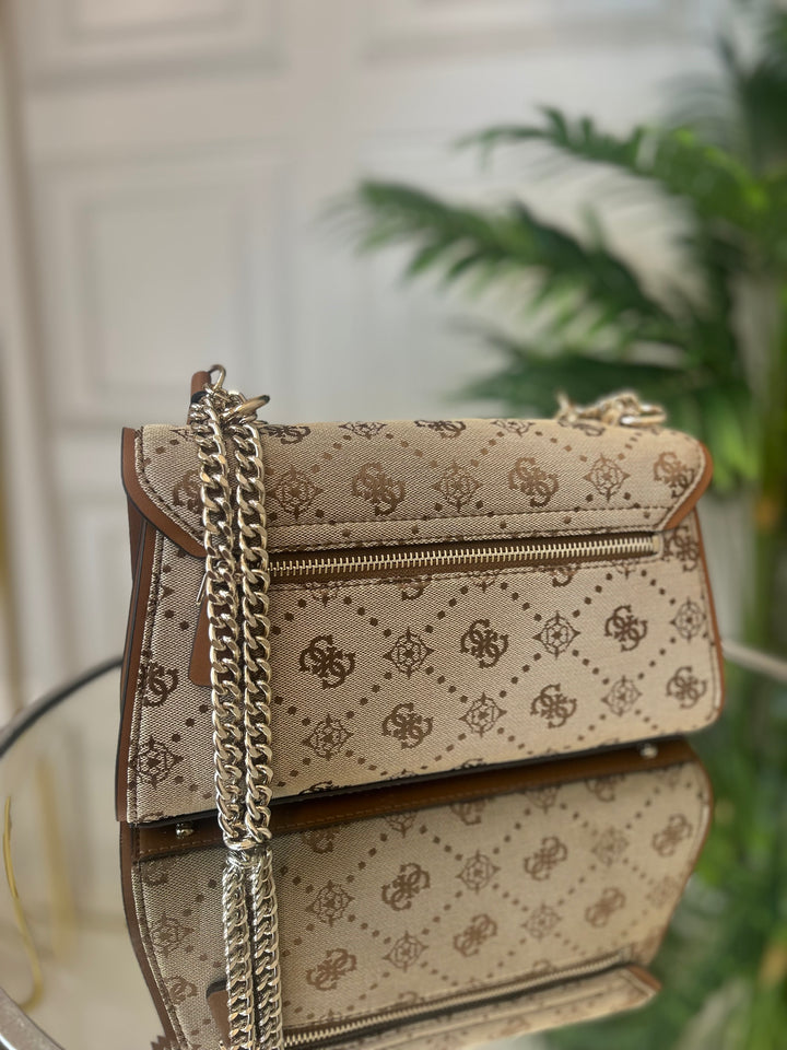 Guess Neda Convertiable Xbody Flap Bag Latte Logo