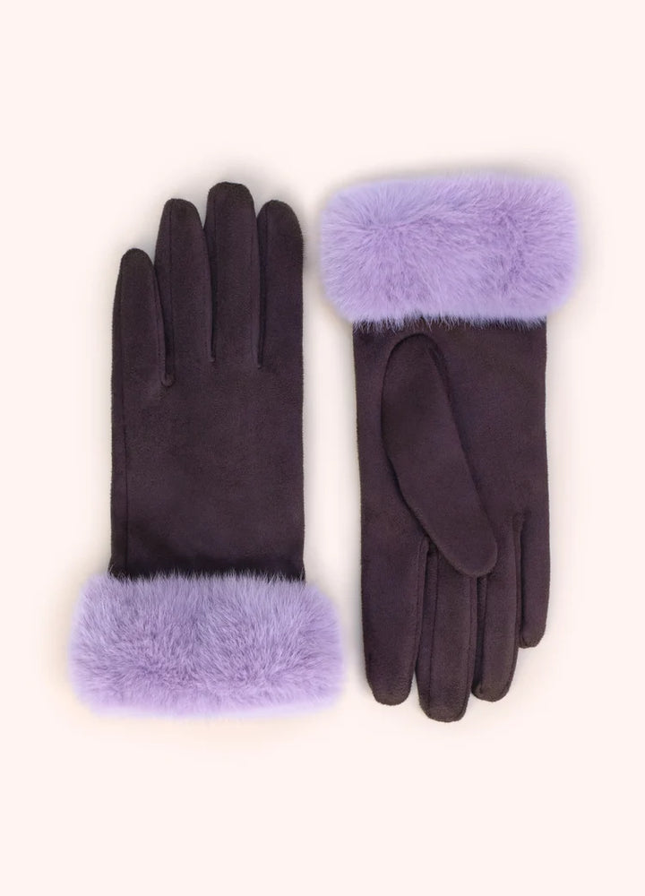 Powder Bettina Faux Suede/Fur Gloves | Damson