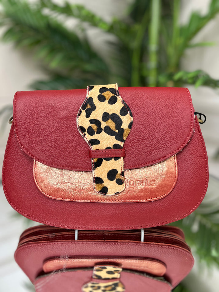 Soruka (81095) Metallic Patch with Animal Print Reversible Strap Handbag