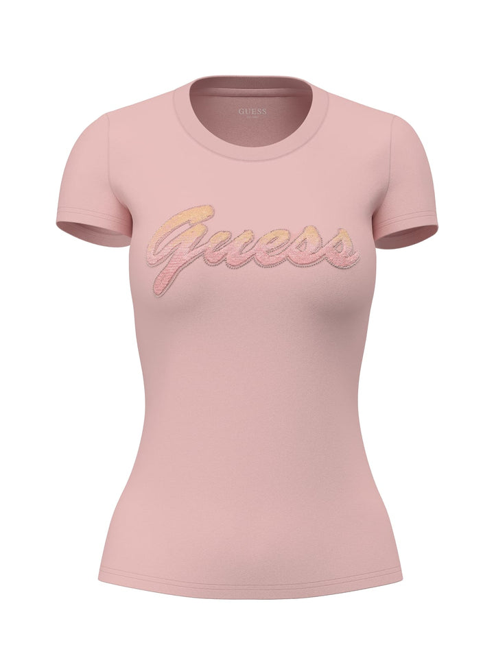 Guess Degrade Paillettes Logo Pink Tee