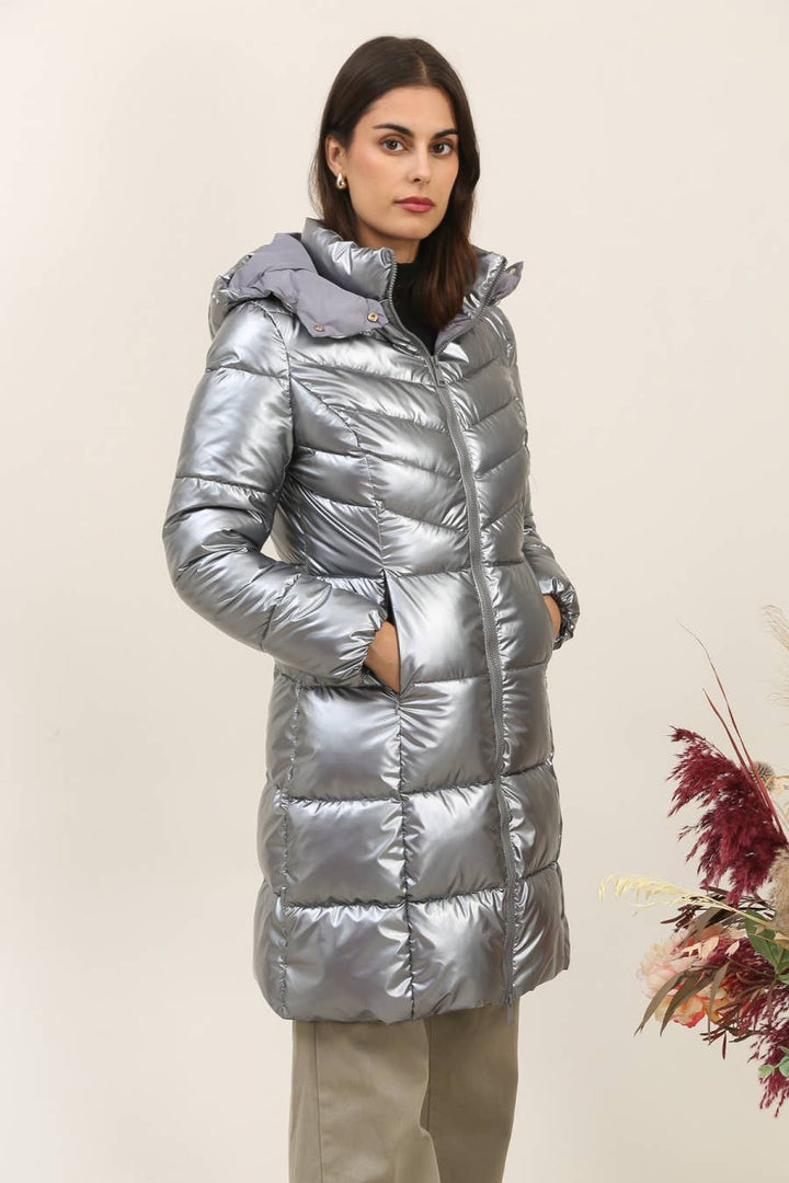 Priya Mid Length Puffer jacket Steel
