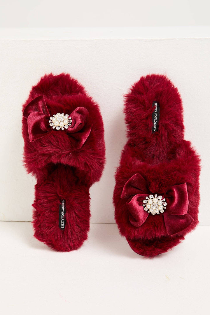 Anya Embellished Slider Slippers in Red: Red / M = US 6.5-7.5 / UK 4.5-5.5 / EU 38-39