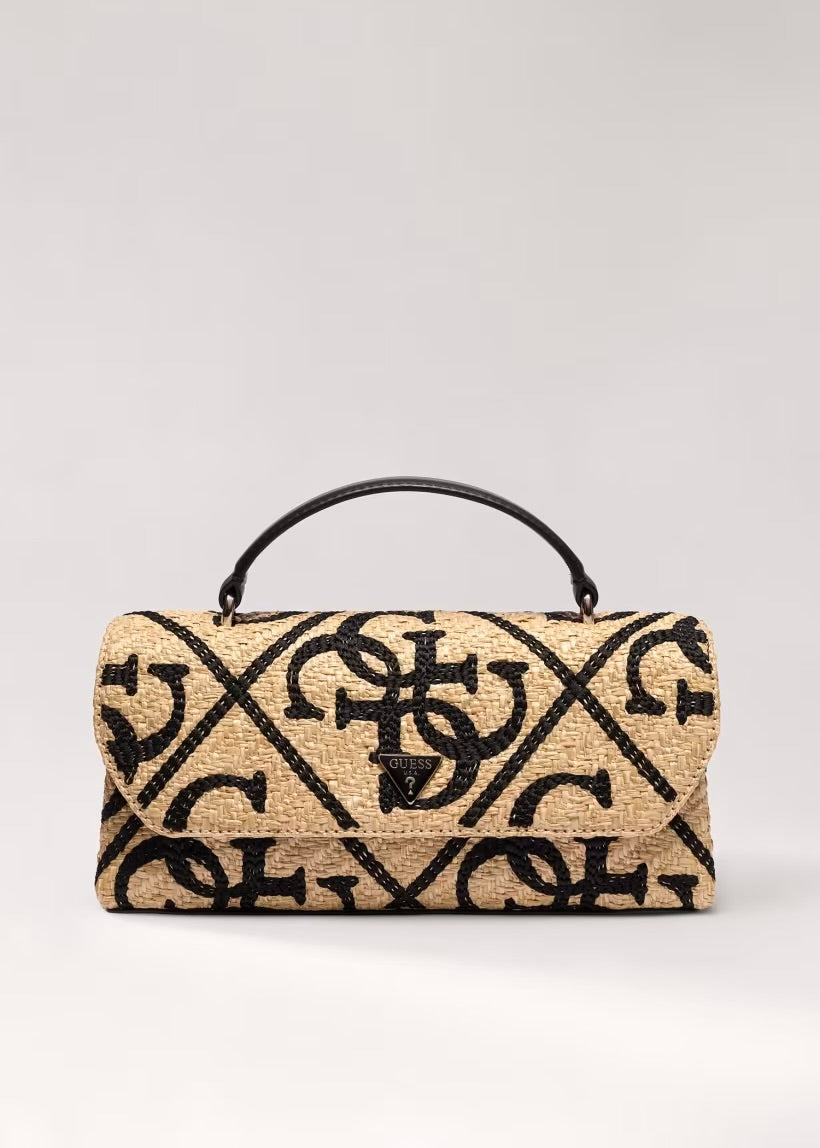 Guess Kirsten Mini Natural Black Mini Top Handle Flap Handbag