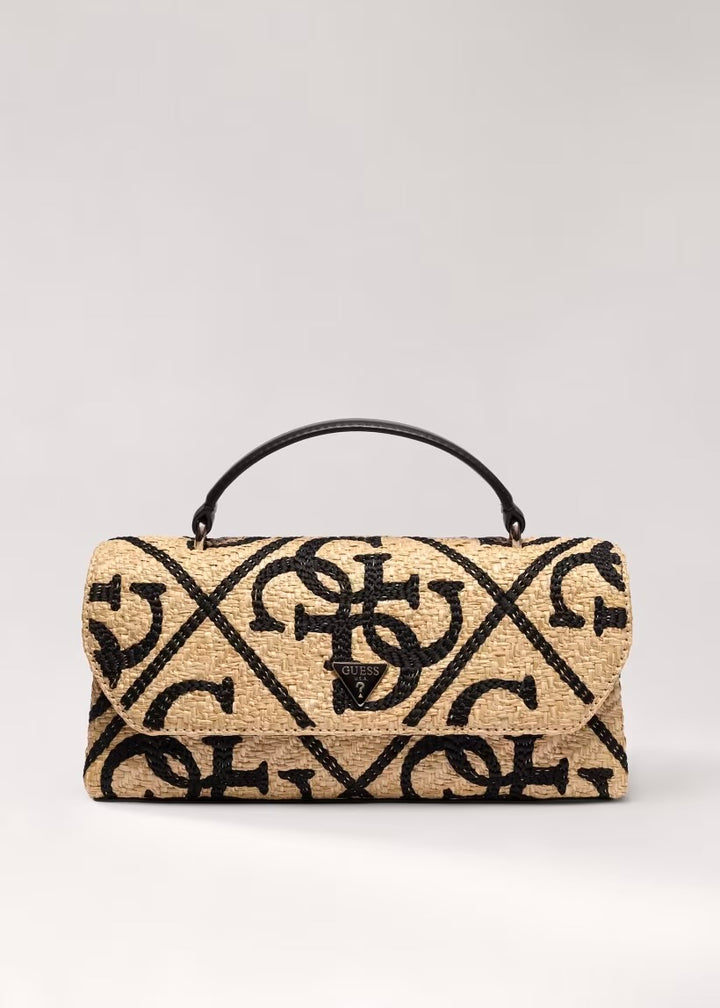 Guess Kirsten Mini Natural Black Mini Top Handle Flap Handbag