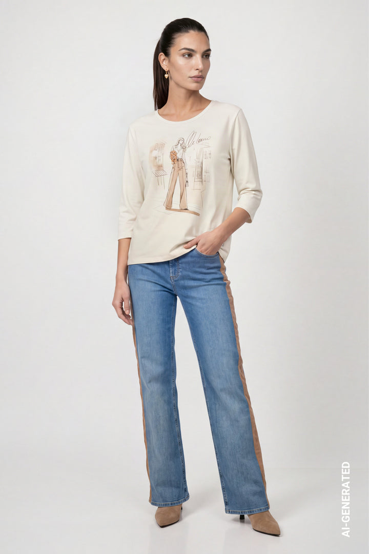 Monari Antique White Print Top