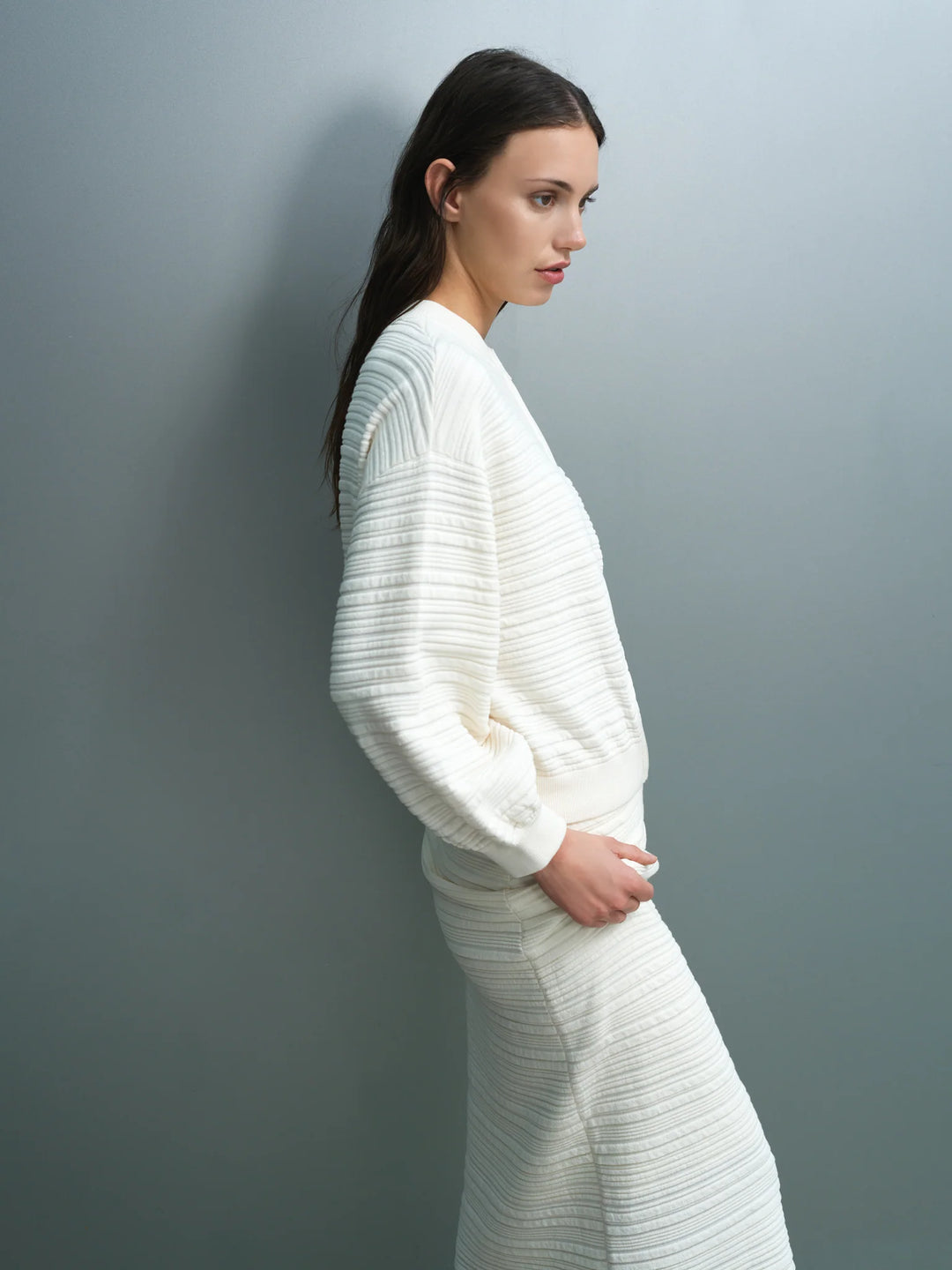 French Connection Mayim Knit Pleated Cardigan Porcelain Cream