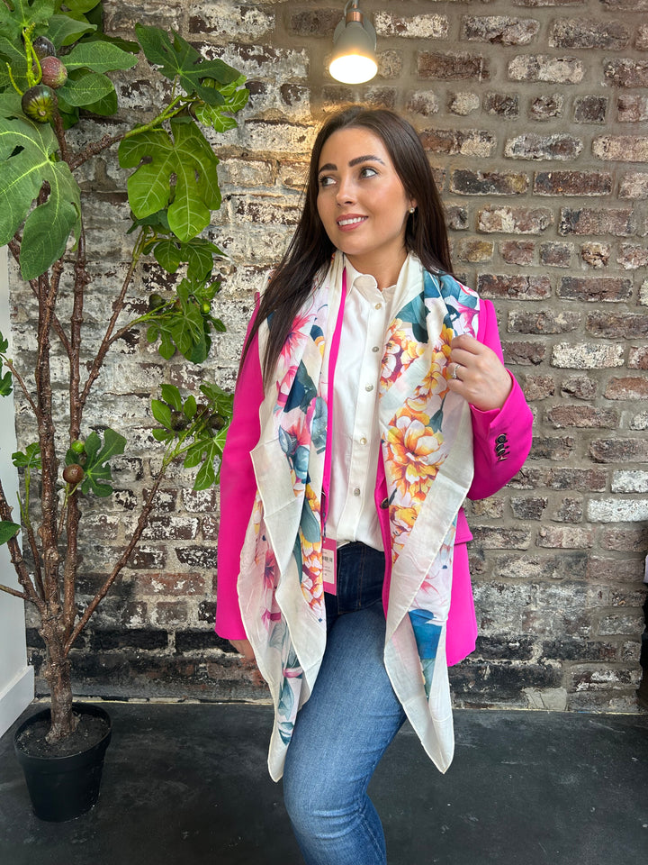 Guess Floral Logo Scarf Beige