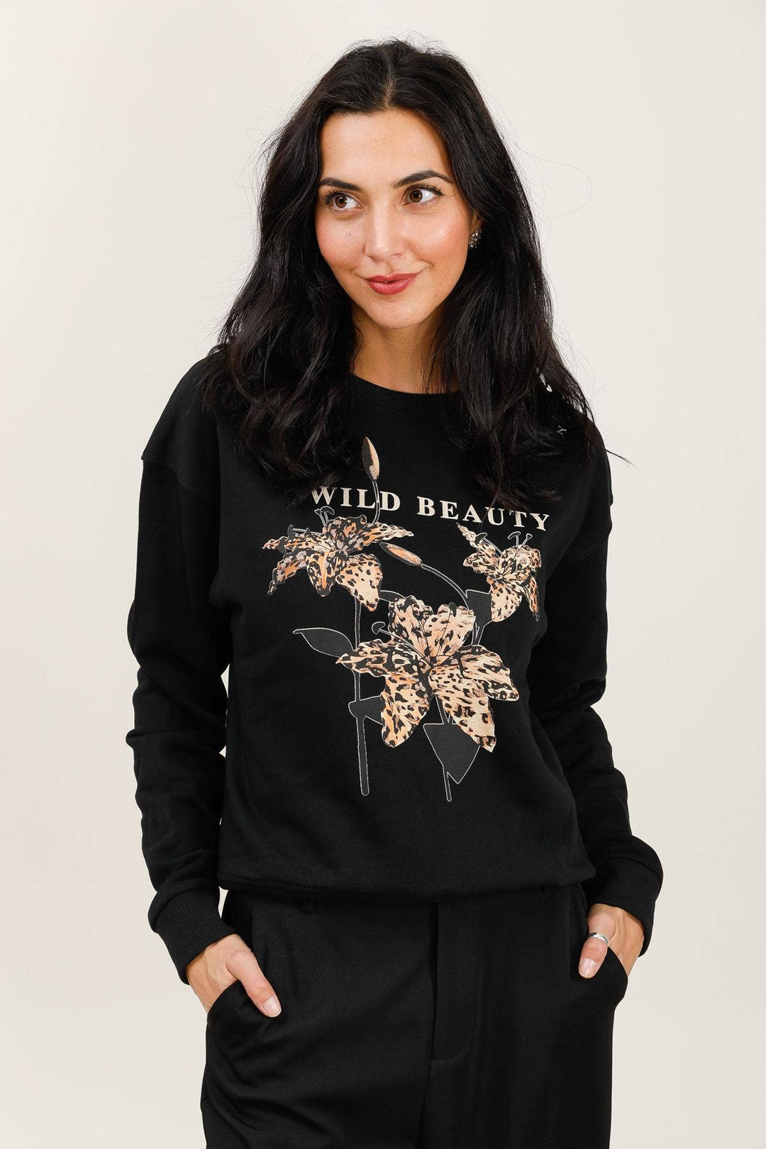 Wild Beauty Crew Neck Sweatshirt Black