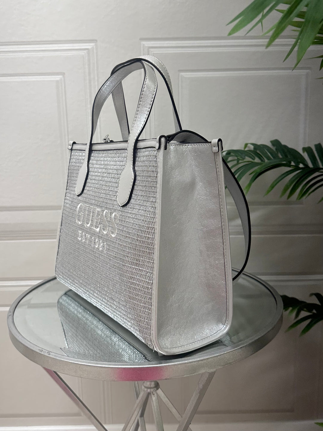 Guess Silvana Silver Compartment Tote Bag