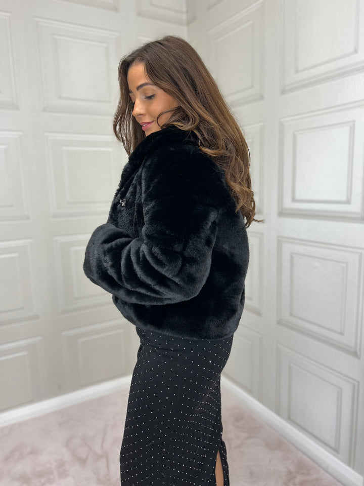 French Connection Theresa Faux Fur Diamante Jacket