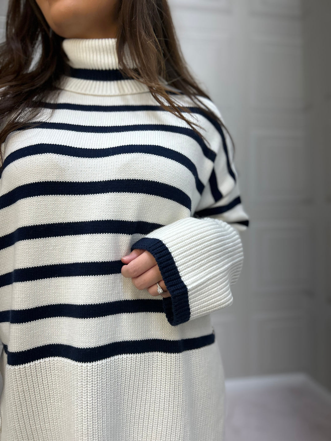 Guess Emelia Cream Navy Stripe Sweater
