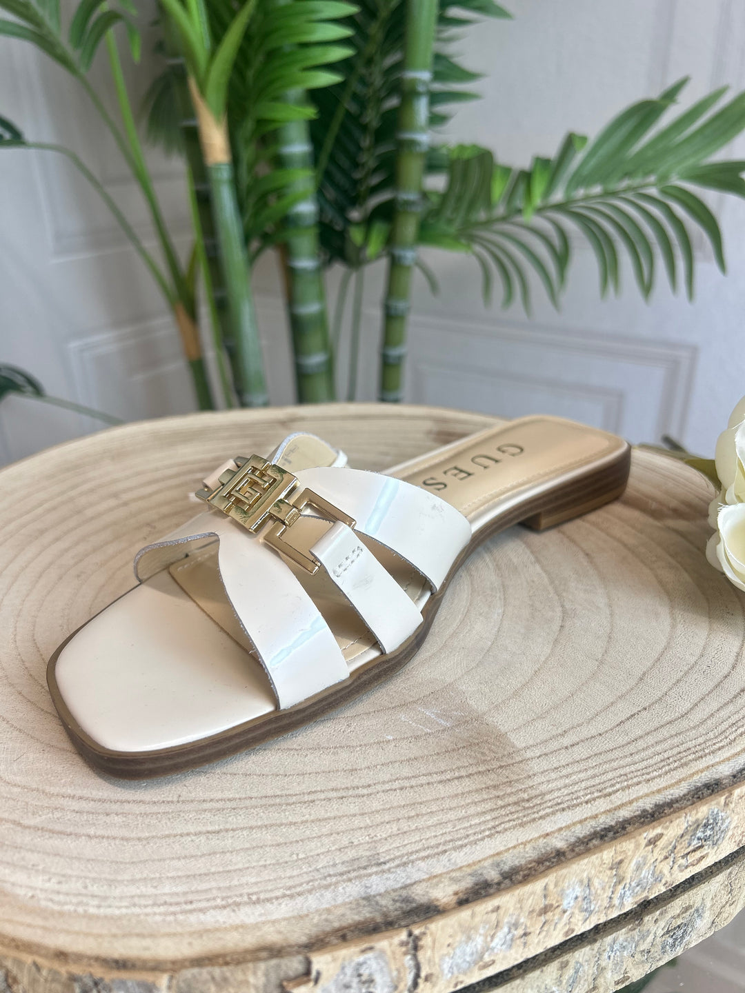 Guess Cream G Logo Slip On Sandal