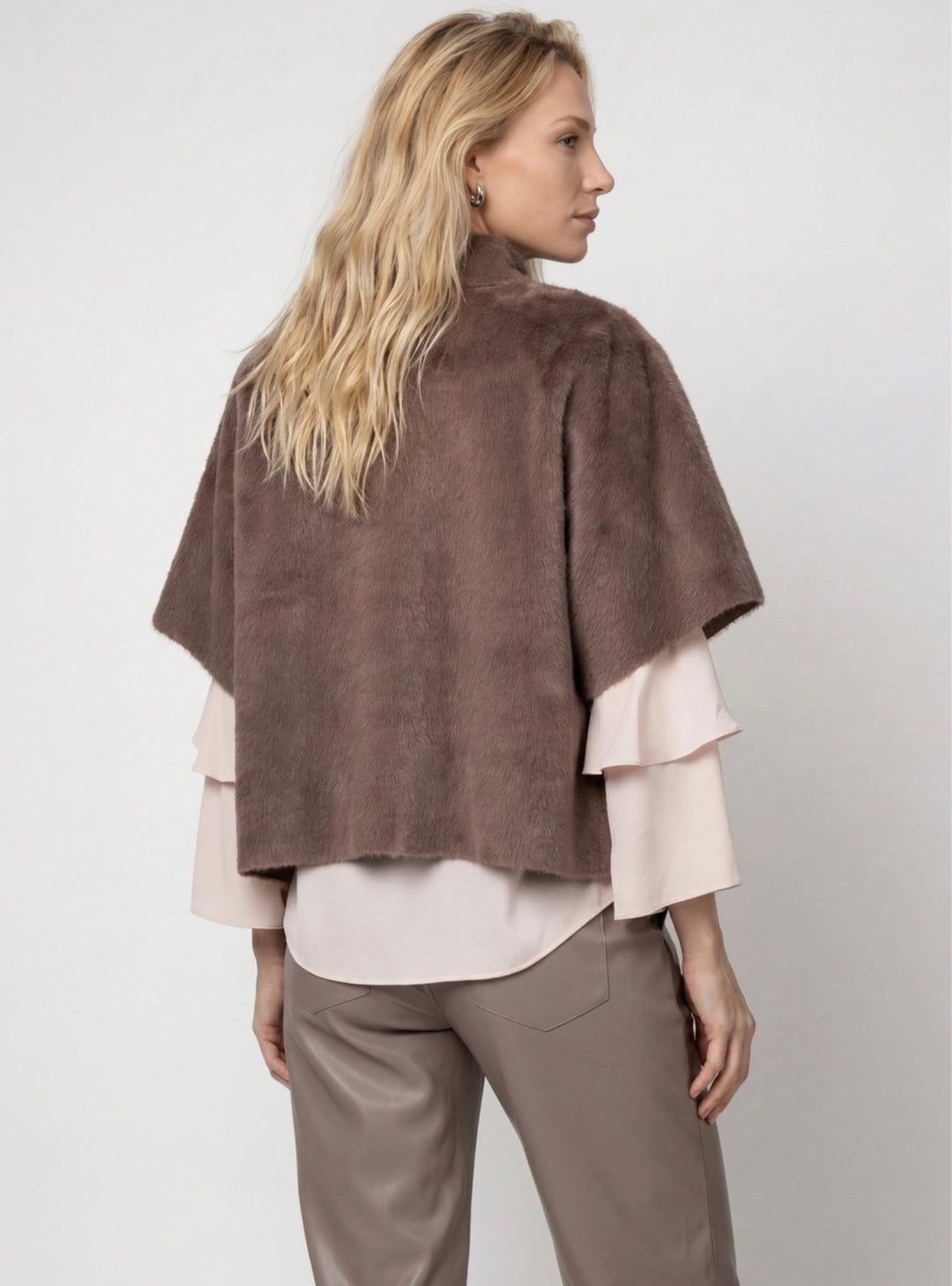Monari Taupe Faux Fur Cape