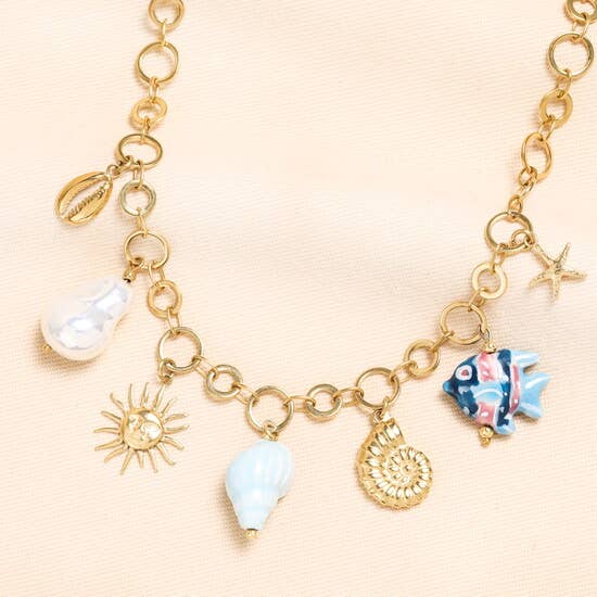 Stainless Steel Ocean Summer Chunky Charm Necklace in Gold
