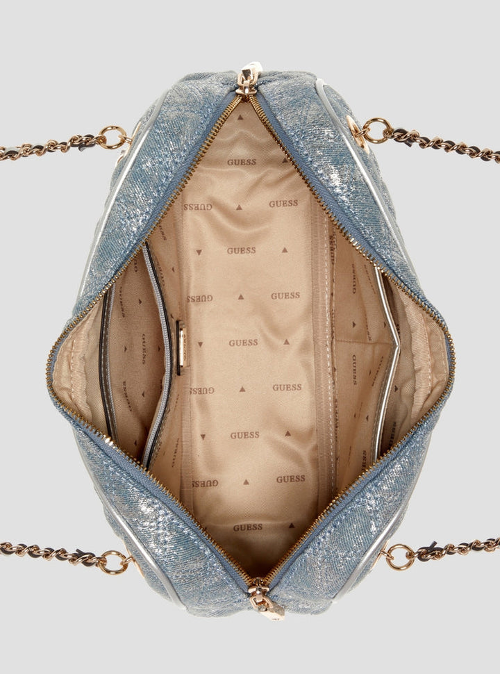 Guess Metallic Denim Giully II Shoulder Satchel Bag