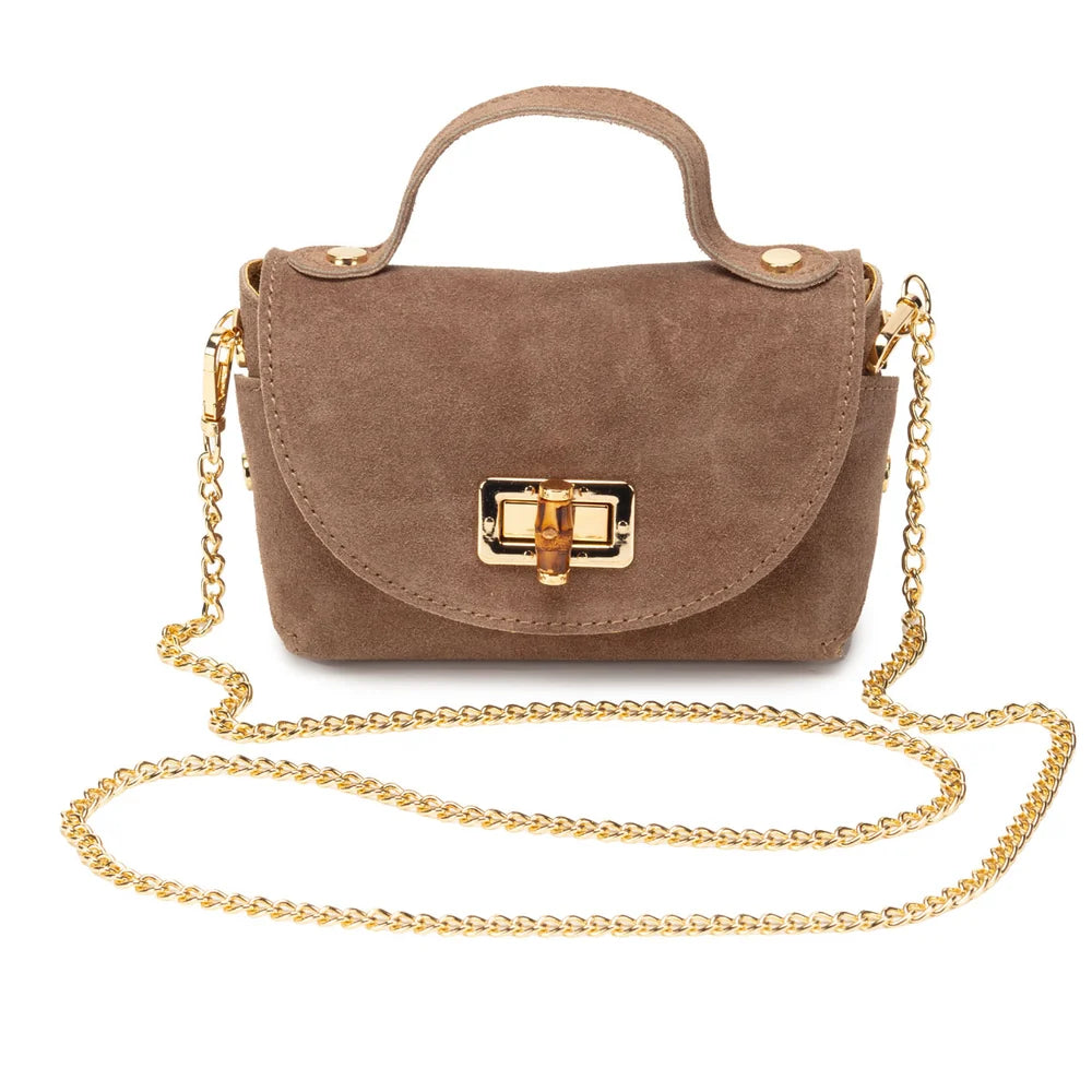 Elie Beaumont Bamboo Twist Clasp Bag | Mink Suede