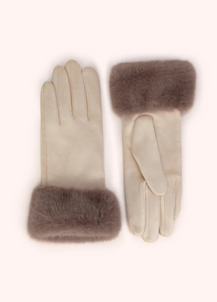 Powder Bettina Faux Suede/Fur Gloves |Cream