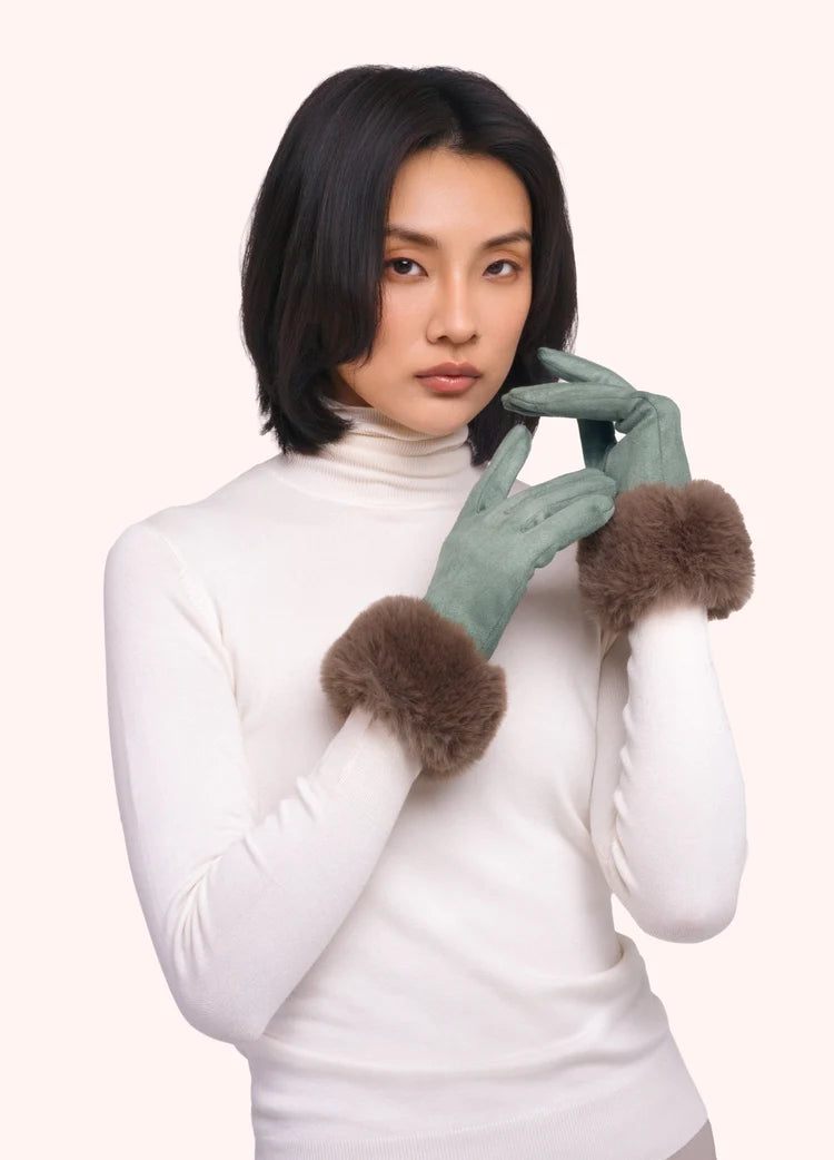 Powder Bettina Faux Suede/Fur Gloves | Ice