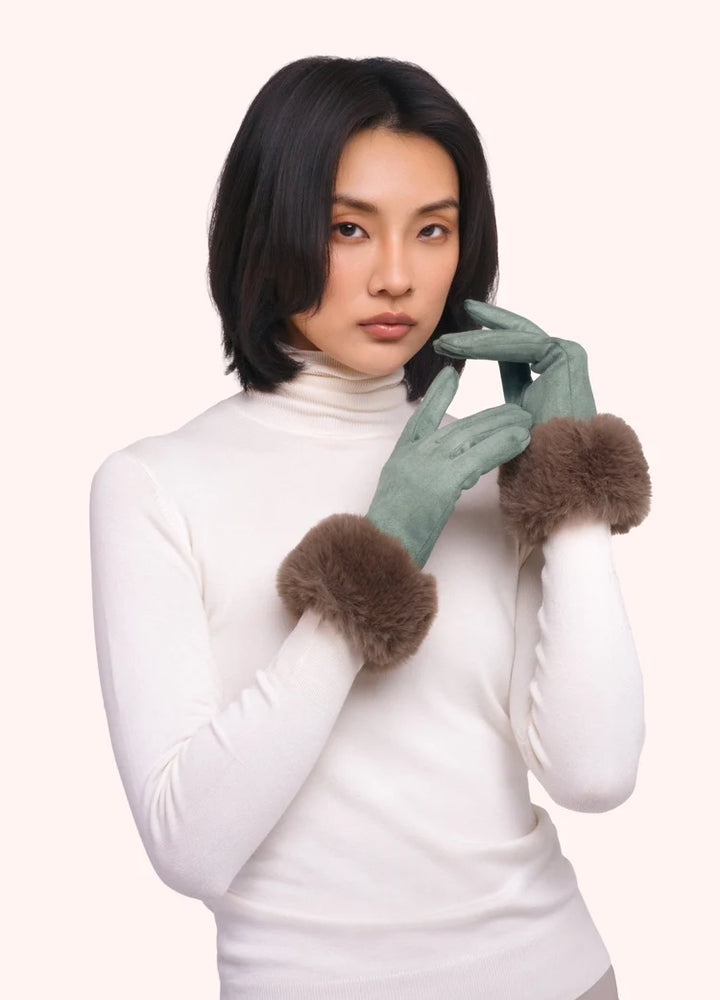 Powder Bettina Faux Suede/Fur Gloves | Ice