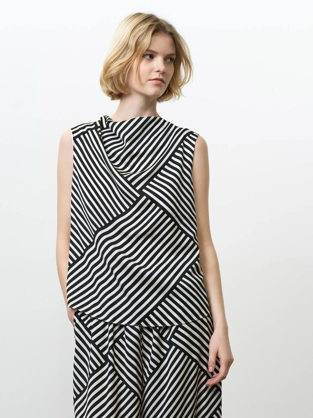 French Connection Striped Damasco Cowl Neck Tank Top