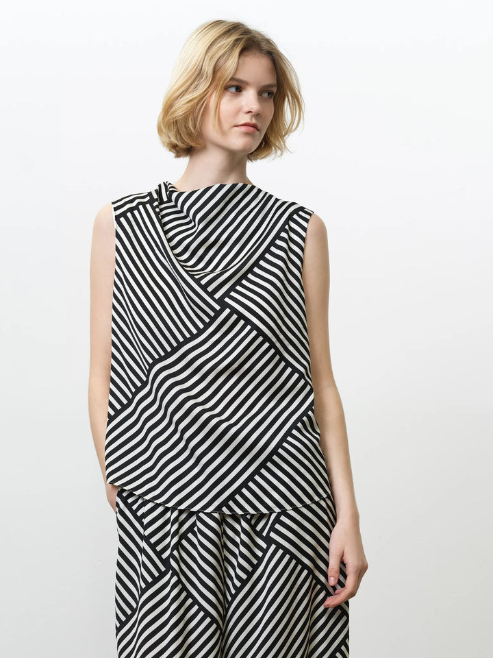 French Connection Striped Damasco Cowl Neck Tank Top