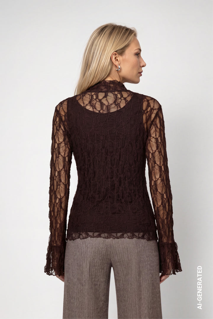Monari Lace Long Sleeve Top |Dark Brown