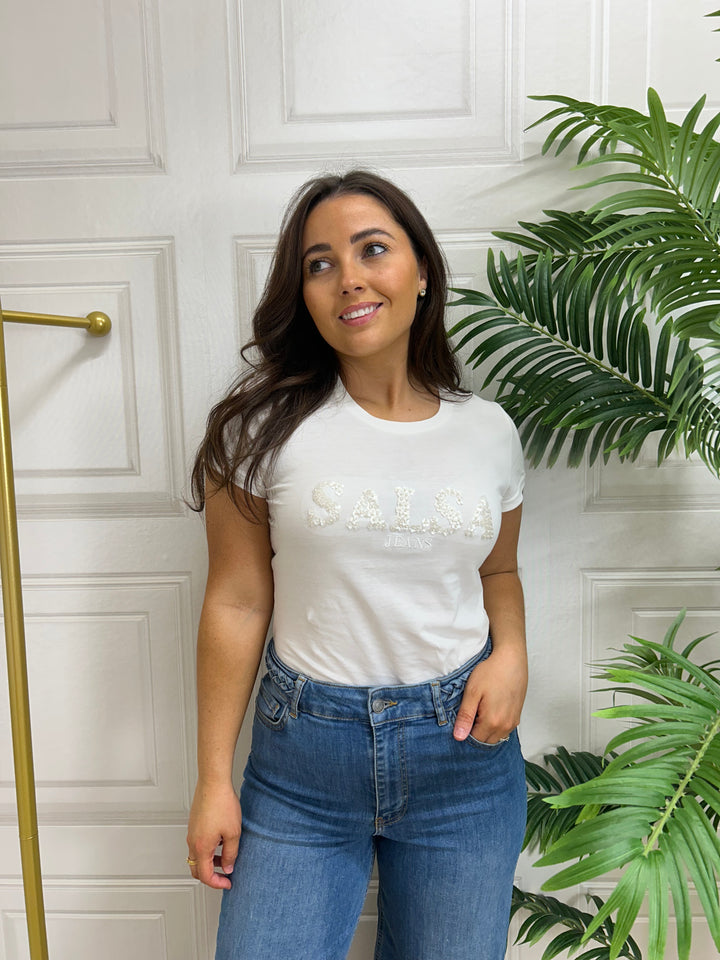 Salsa Flower Sequin T-Shirt White