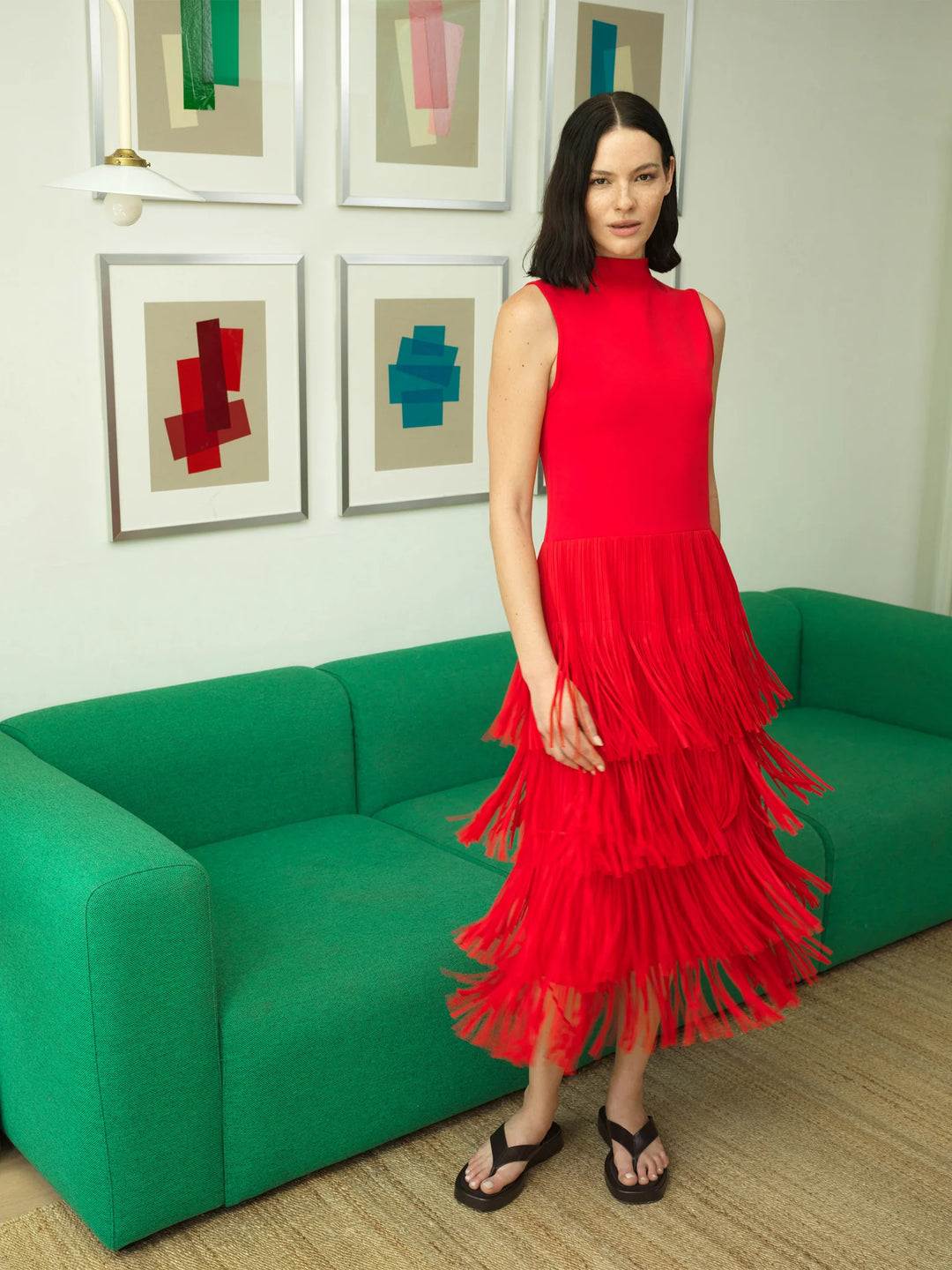 French Connection Hilde Red Fringe Jersey Dress