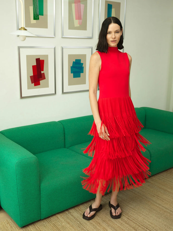 French Connection Hilde Red Fringe Jersey Dress