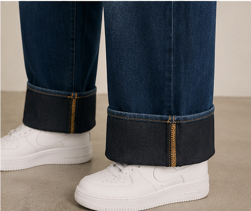 Pinns Indigo Wide Leg Turn Up Jeans | 792CT